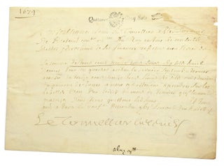 Item #27732 Manuscript document signed “Le Tonnellier Breteuil”. Louis XIV, Louis Le...
