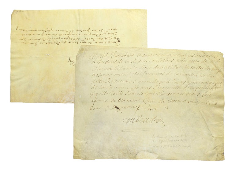 Two manuscript documents signed “Tubeuf,” one signed on verso