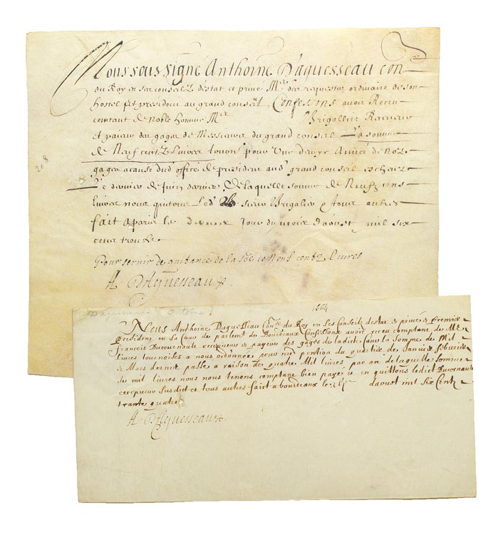 Two manuscript documents signed “A. D'Aguesseau”