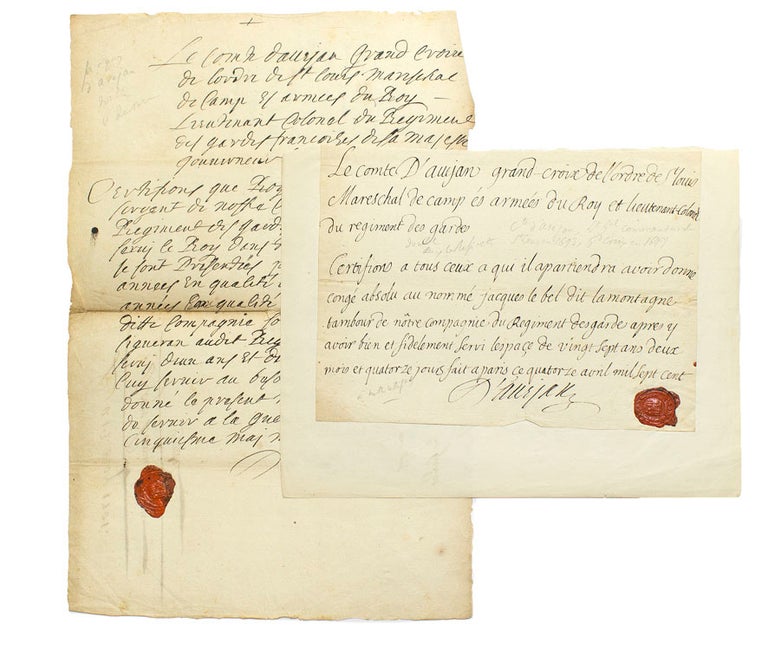 Two manuscript documents signed “Avejan,” one autograph, both with seals