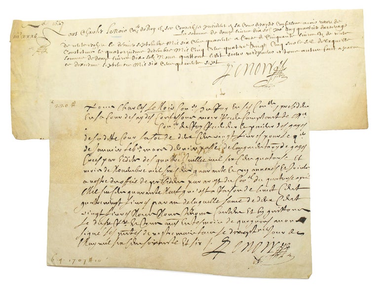 Item #27751 Two manuscript documents signed “LeNoir”. Louis XIV, Charles Le Noir.