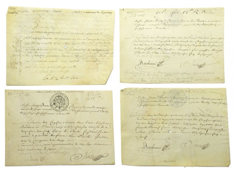 Four manuscript documents signed “Brulart du Rancher” or “Charles Brulant du Ranchez”
