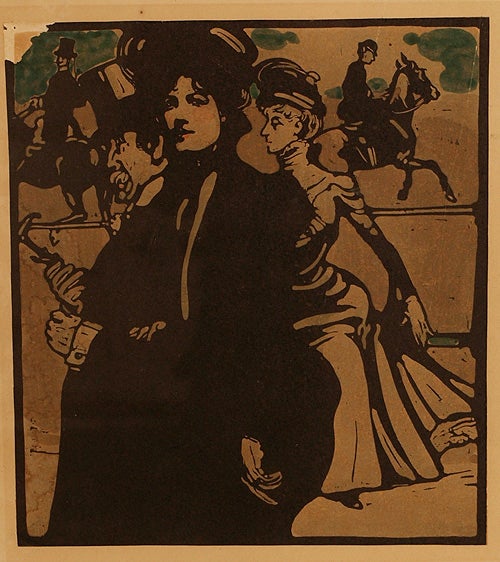 “Lady”: woodcut from the series “London Types”, deluxe edition, printed in colors and with hand-coloring, signed and dated by the artist “William Nicholson 1898”