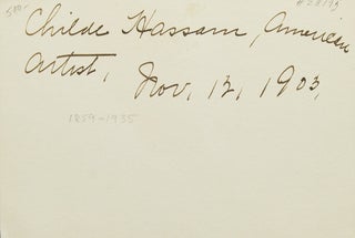 Item #28195 Card signed in ink: “Childe Hassam / Nov. 12, 1903. Childe Hassam