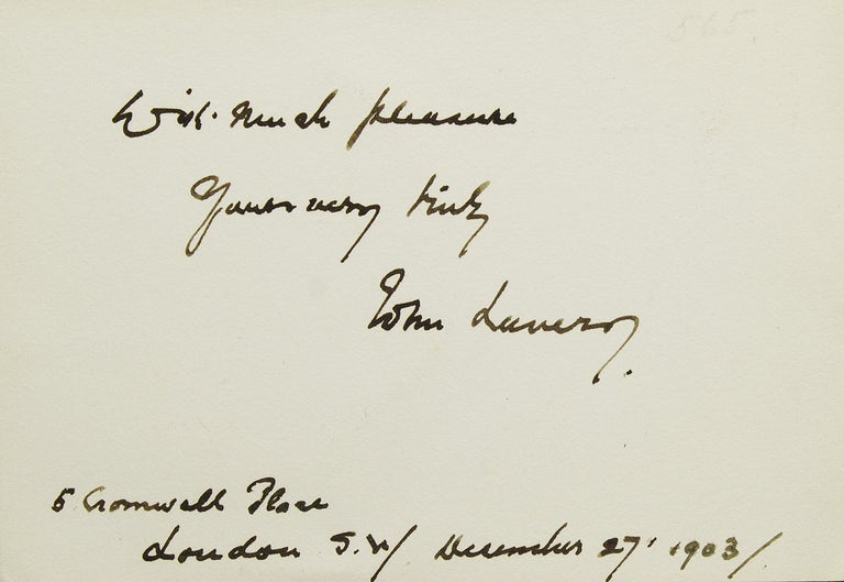 Item #28206 Card inscribed in ink: “With much pleasure / Yours very truly / John Lavery / 5 Cromwell Place London SW / December 27, 1903”. Sir John Lavery.