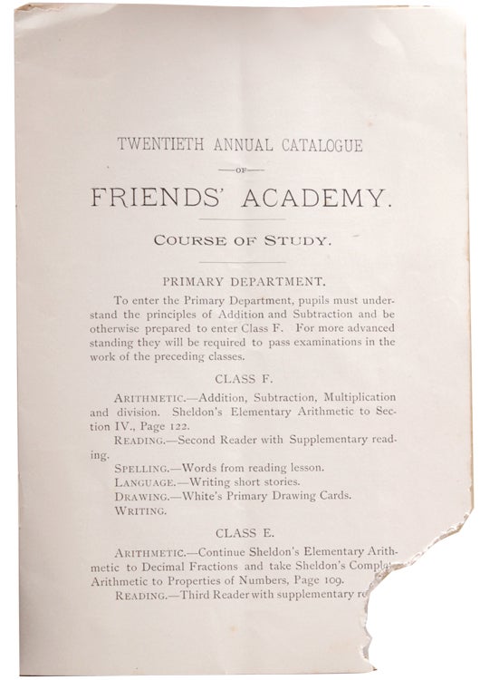 Twentieth Annual Catalogue of Friends' Adademy Founded by Gideon Frost Located Near Locust Valley, L. I. 1896-97