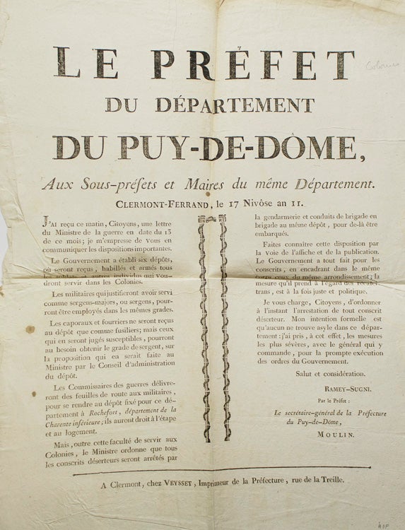 Le Prefet du Département du Puy-de Dôme, aux Sous-préfets et Maires du même Département