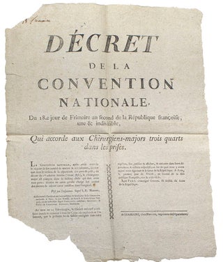 Item #28344 Decret de la Convention Nationale de 18e jour de Frimaire an second...Qui accorde aux...