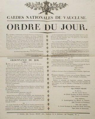 Item #28364 Gardes Nationales de Vauclues. Ordre du Jour. Louis XVIII