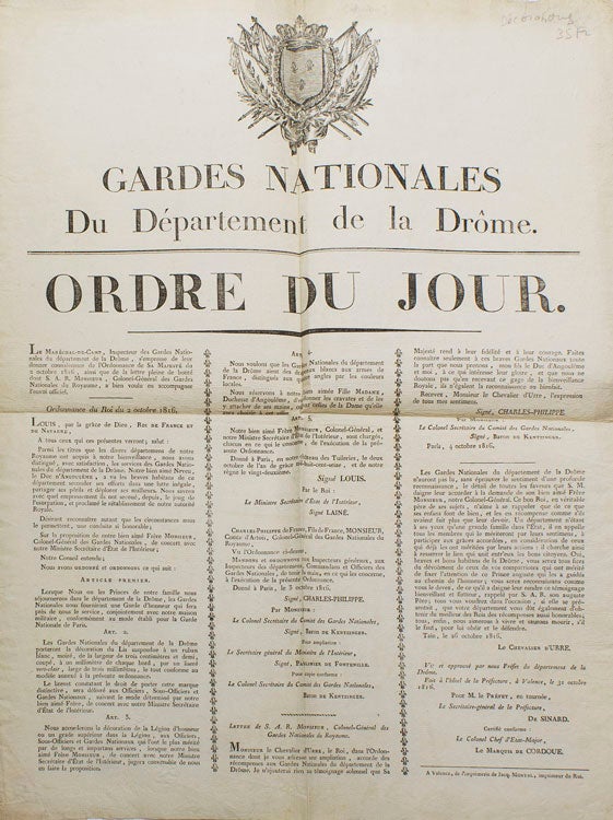 Gardes Nationales de Département de la Drôme. Ordre du Jour