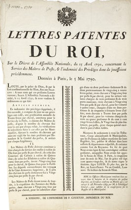 Item #28967 Lettres Patentes du Roi, sur le Décret de l'Assemblée Nationale, du 25 Avril 1790,...