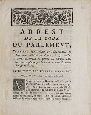 Item #28970 Arrest de la Cour du Parlement, portant homologation de l'Ordonnance du Lieutenant...