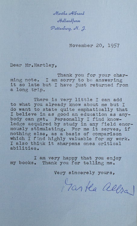Typed letter signed “Martha Albrand”