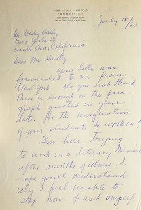 Item #29080 Autograph letter signed “Jean Starr Untermeyer”. Jean Starr Untermeyer, American...