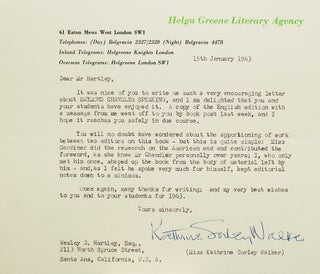 Item #29095 Typed letter signed “Kathrine Sorley Walker”. Kathrine Sorley Walker, English writer