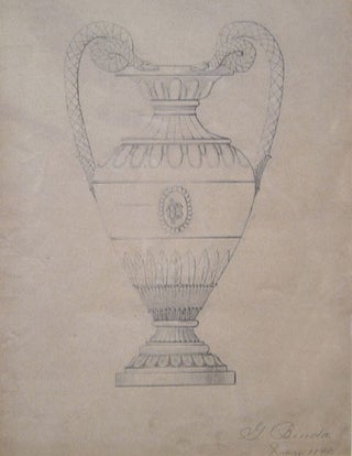 Item #29356 Original pencil design for ornamental vase. Signed “G. Benda / Xmas 1890” lower...