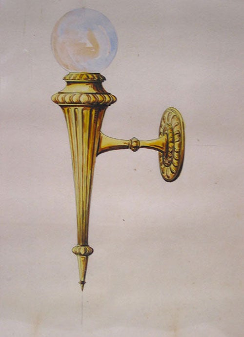 Original pen and watercolor design for ornamental light fixture