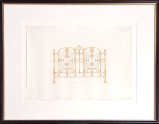 Item #29363 Original pencil and watercolor design for ornamental brass bedstead. George R. Benda