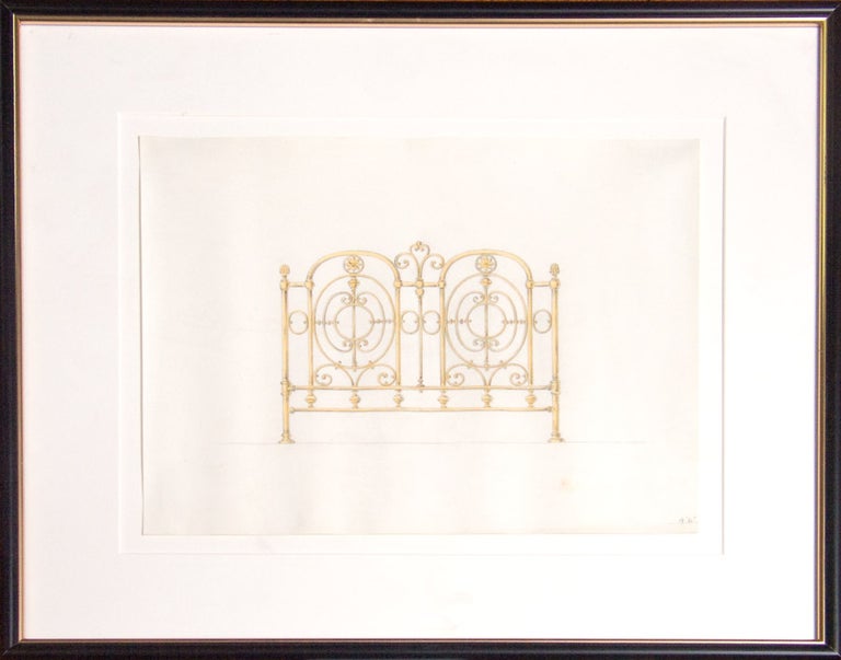 Item #29363 Original pencil and watercolor design for ornamental brass bedstead. George R. Benda.