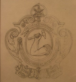 Item #29364 Original pencil design for a plaque for the Mechanic's Institute. George R. Benda