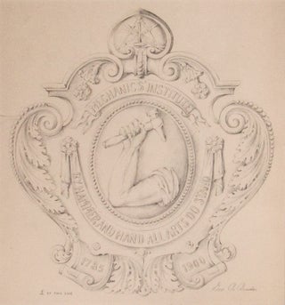 Item #29365 Original pencil design for a plaque for the Mechanic's Institute; signed “Geo. R....
