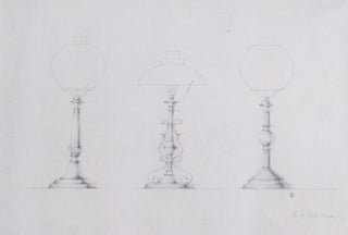 Item #29366 Original pencil design for three gas-lamp bases; signed with monogram “GB” and...