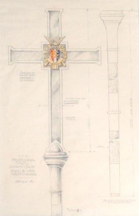 Item #29370 Original pencil and watercolor scale drawing for processional cross for The...