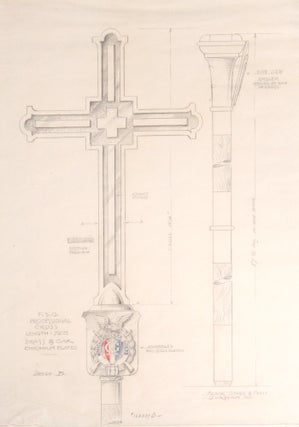 Item #29371 Original pencil and watercolor scale drawing for processional cross for The...