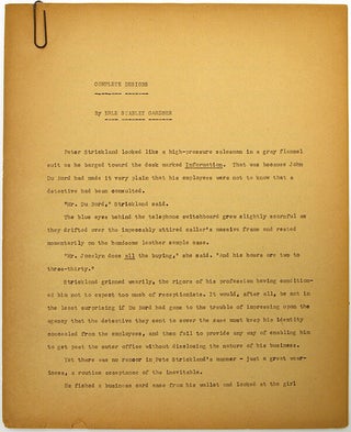 Item #29373 Carbon typescript of “Complete Designs”. Erle Stanley Gardner
