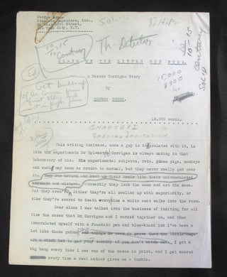 Item #29378 “Claim of the Little Red Bugs. A Doctor Corrigan Story”: Original typescript of...