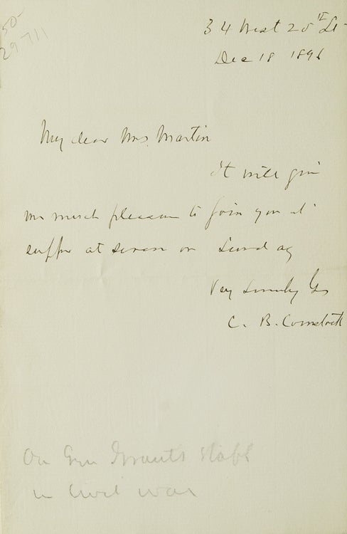 Item #29711 Autograph note signed “C. B. Comstock”. C. B. Comstock.