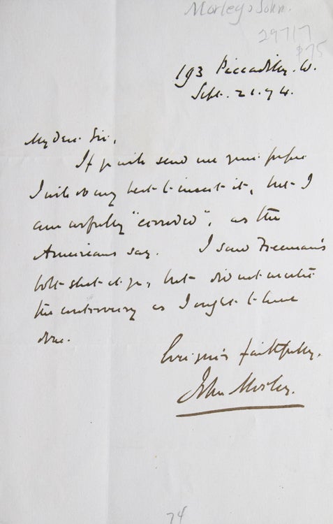 Autograph letter signed “John Morley”