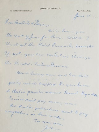 Item #29899 Autograph Letter Signed ("John") to Burgess Meredith and Paulette Goddard, regarding...