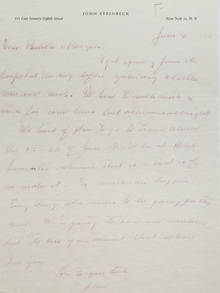 Item #29900 Autograph Letter Signed ("John") to Burgess Meredith and Paulette Goddard, regarding...