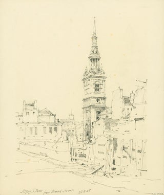 Item #29955 “St. Mary Le Bow / from Bread Street / 23-3-45”: Original pencil rendering of the...