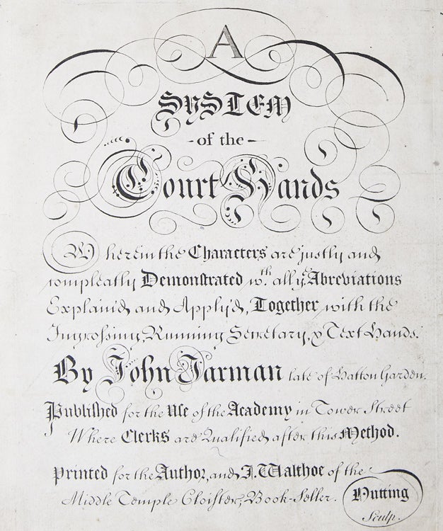 Item #300066 [Engraved title-page for:] A System of the Court Hands. English Penmanship, John Jarman.