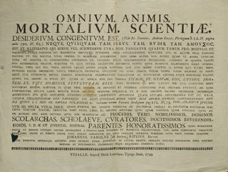 Item #300071 Omnium Animis Mortalium Scientiae [drop title]. Johannes Carolus Ritzius