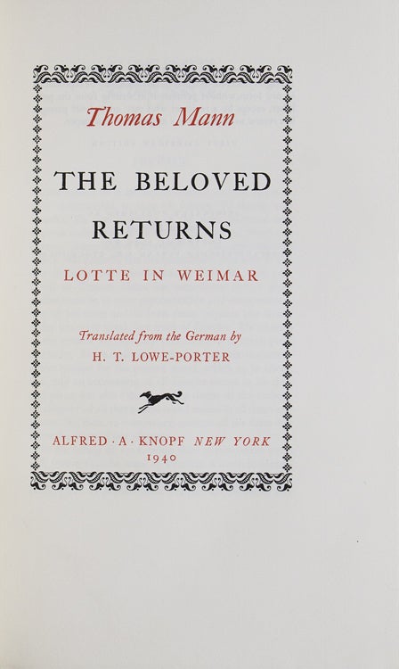 The Beloved Returns. Lotte in Weimar