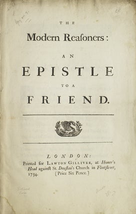 Item #300167 The Modern Reasoners: an Epistle to a Friend. Robert Dodsley