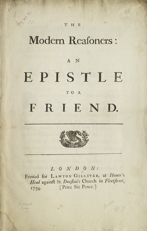 Item #300167 The Modern Reasoners: an Epistle to a Friend. Robert Dodsley.