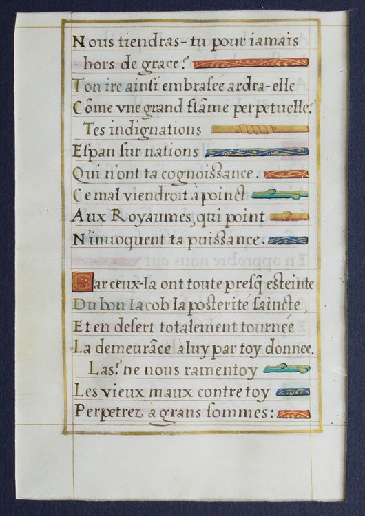 Illuminated Leaf of Clement Marot's Psalm 79, from mid- 16th century French Psalter