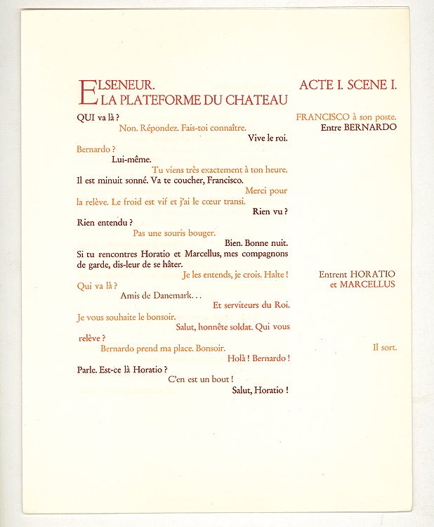 Hamlet Prince de Danemark MDCIV. Acte un traduit par Andre Gide, présenté par Sylvain Boumal
