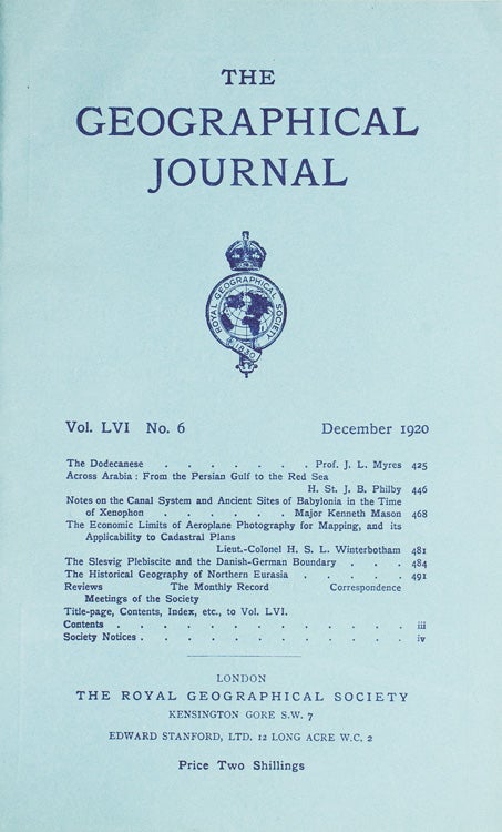 "Across Arabia: From the Persian Gulf to the Red Sea" in The Geographical Journal Vol. LVI No. 6