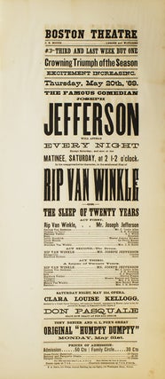 Item #301752 Broadside: The Famous Comedian Joseph Jefferson will appear Every Night...in his...