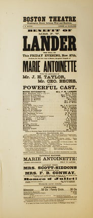 Item #301758 Broadside: Boston Theatre. Benefit of Mrs. F.W. Lander who will on this Friday...