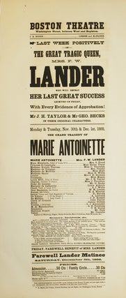 Item #301780 Broadside: Boston Theatre. Last Week Positively of "The Great Tragic Queen, Mrs....