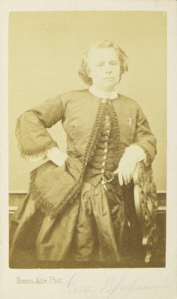 Item #30186 Carte de visite showing Bonheur leaning on a chair with hand on hip. Rosa Bonheur,...