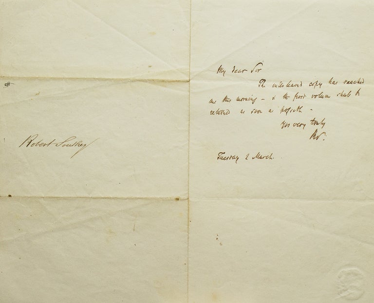 Item #301921 Autograph Note, signed ("RS."). Robert Southey.