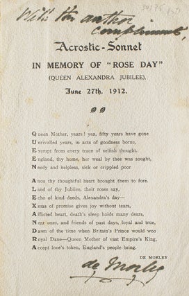 Item #30195 Printed sheet reading “Acrostic-Sonnet in Memory of “Rose Day’ (Queen Alexandra...