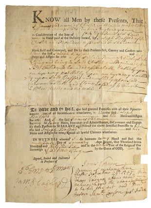 Item #30200 Printed deed/land transfer, accomplished, signed “James Varnum”. New Hampshire,...